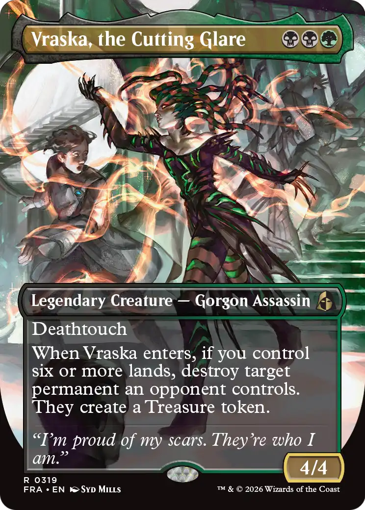 Vraska, the Cutting Glare (Borderless) [Reality Fracture] | Cards and Coasters CA