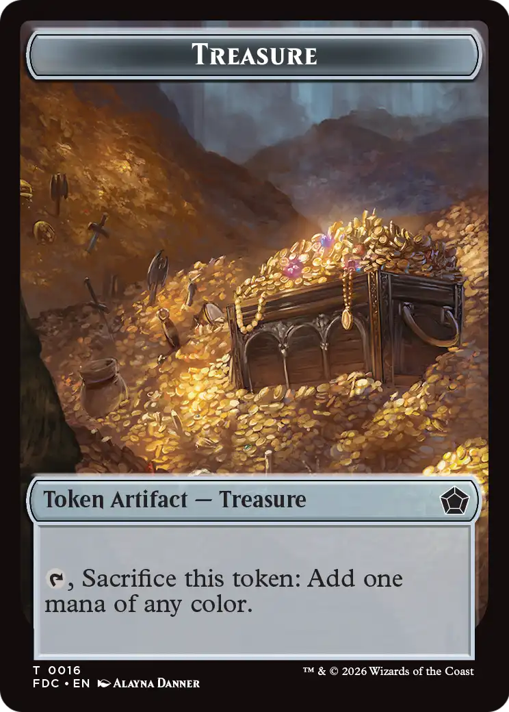 Dragon (0009) // Treasure Double-Sided Token [Foundations Commander Tokens] | Cards and Coasters CA