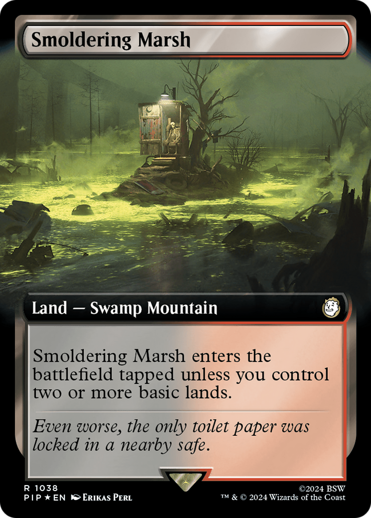 Smoldering Marsh (Extended Art) (Surge Foil) [Fallout] | Cards and Coasters CA