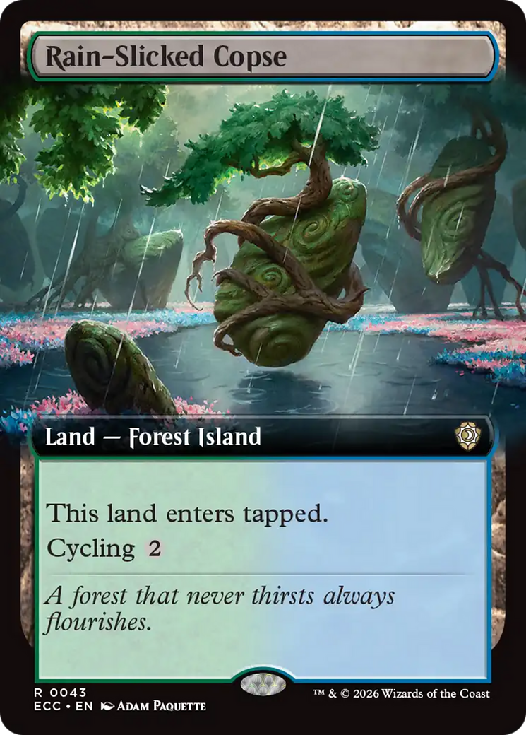 Rain-Slicked Copse (Extended Art) [Lorwyn Eclipsed Commander] | Cards and Coasters CA