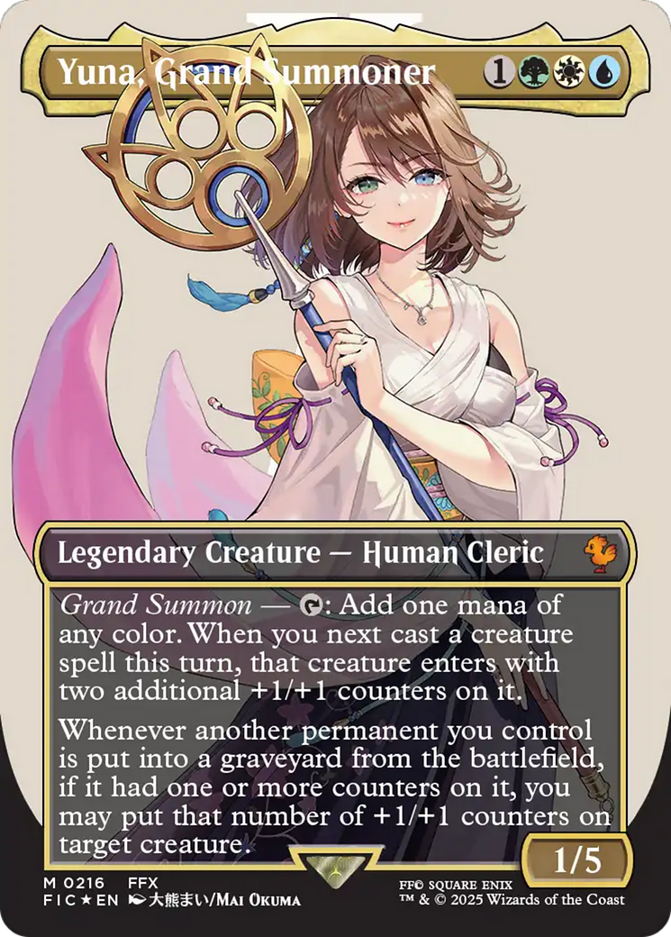 Yuna, Grand Summoner (Borderless) (Surge Foil) [FINAL FANTASY Commander] | Cards and Coasters CA