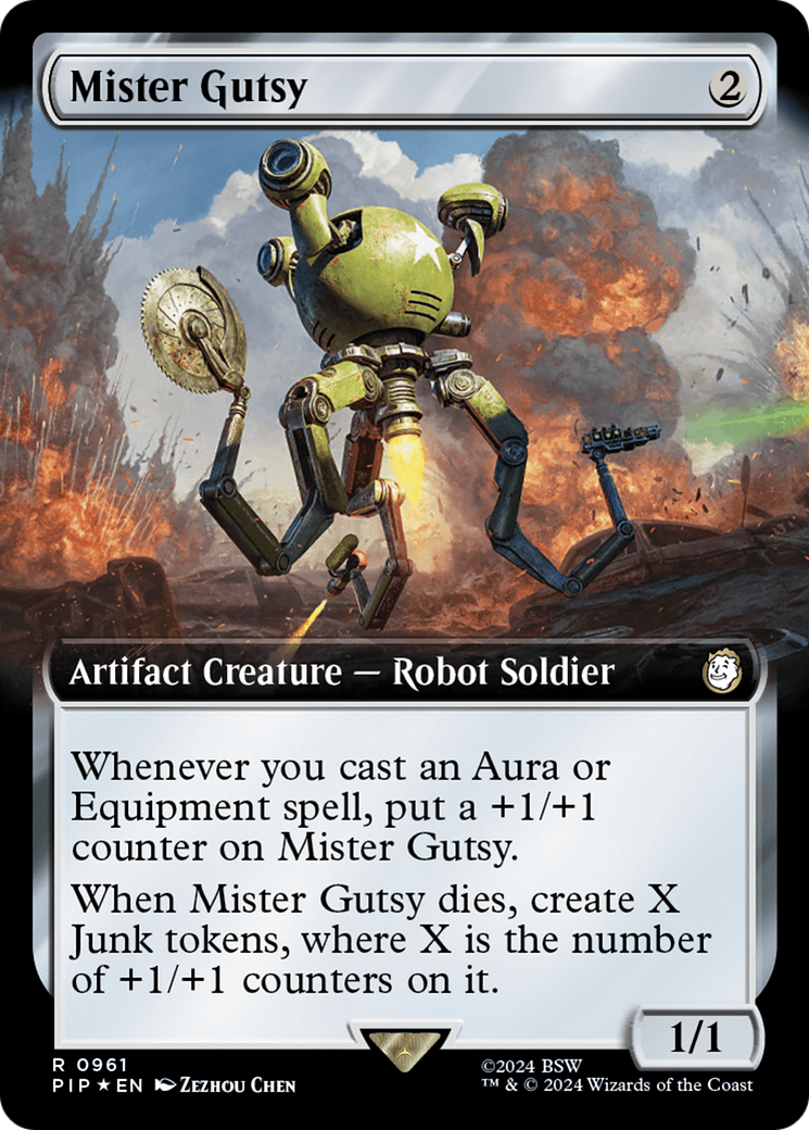 Mister Gutsy (Extended Art) (Surge Foil) [Fallout] | Cards and Coasters CA