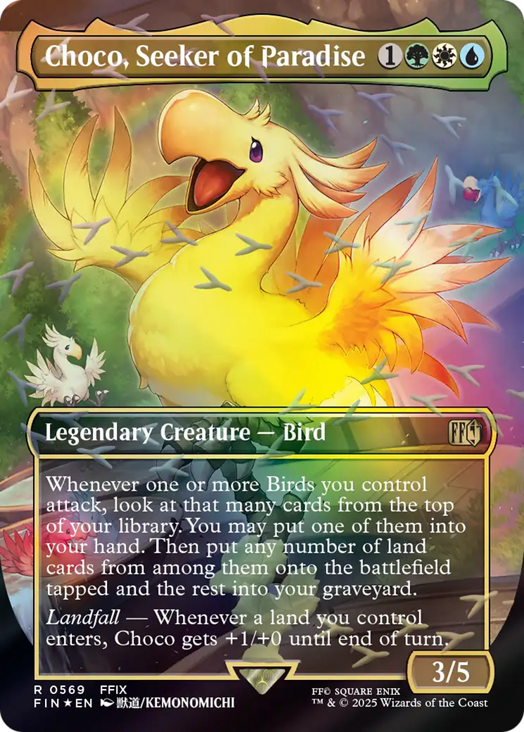 Choco, Seeker of Paradise (Borderless) (Chocobo Track Foil) [FINAL FANTASY] | Cards and Coasters CA
