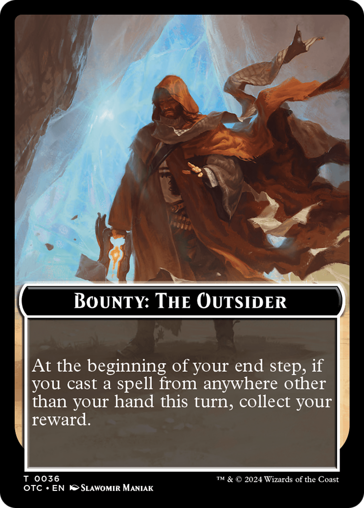 Bounty: The Outsider // Bounty Rules Double-Sided Token [Outlaws of Thunder Junction Commander Tokens] | Cards and Coasters CA