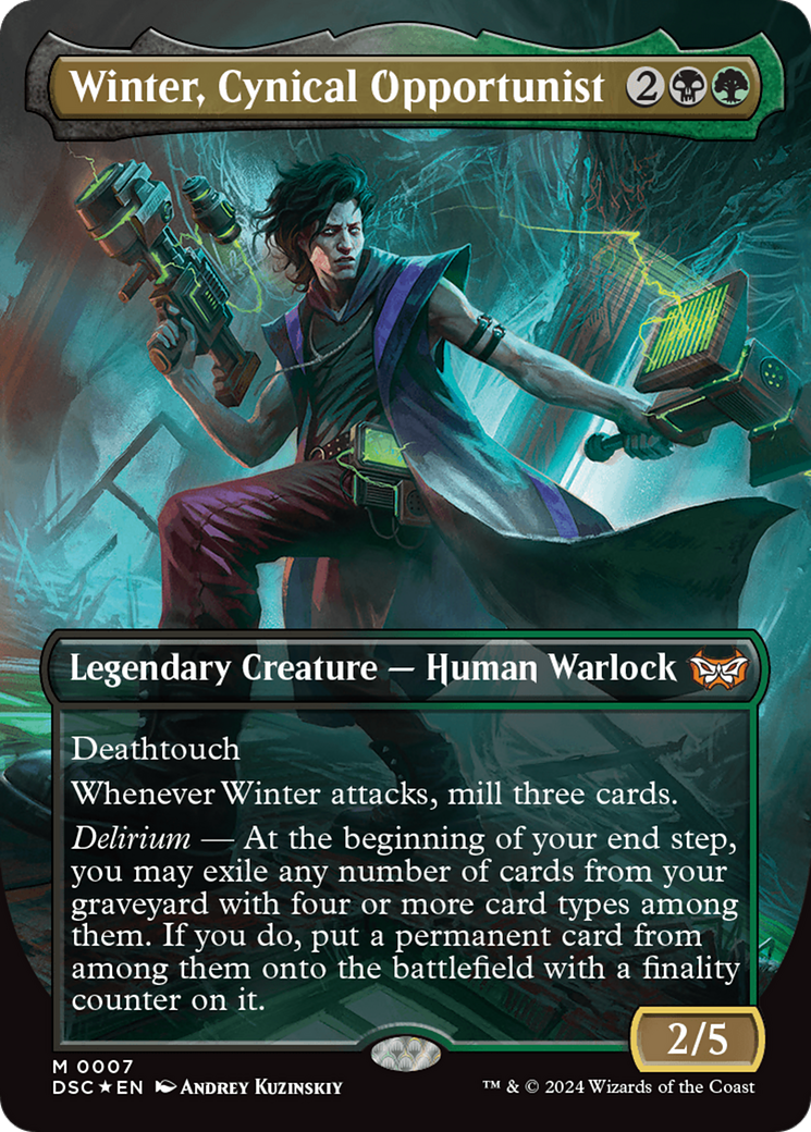 Winter, Cynical Opportunist (Borderless) [Duskmourn: House of Horror Commander] | Cards and Coasters CA