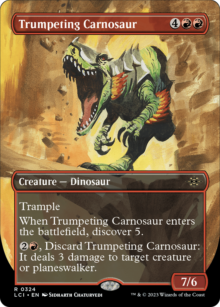 Trumpeting Carnosaur (Borderless) [The Lost Caverns of Ixalan] | Cards and Coasters CA