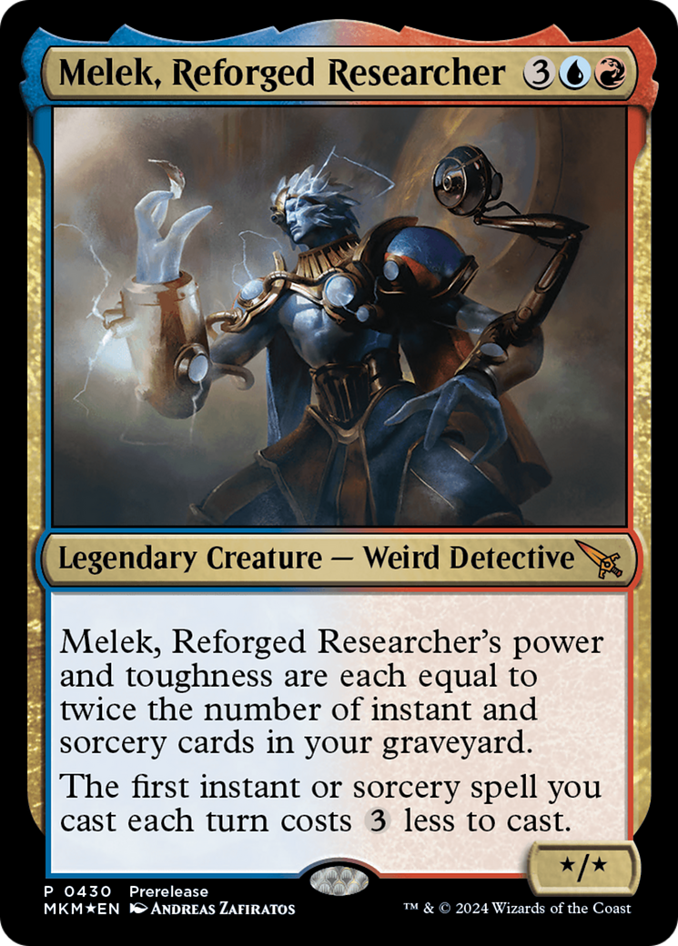 Melek, Reforged Researcher [Murders at Karlov Manor Prerelease Promos] | Cards and Coasters CA