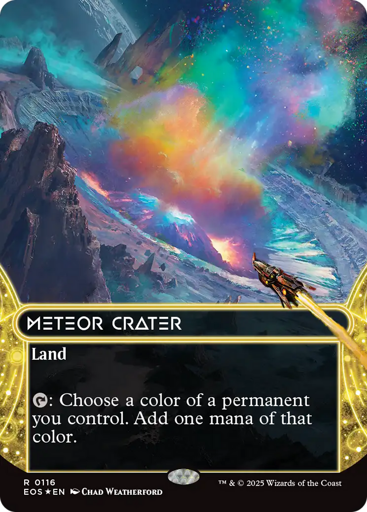Meteor Crater (0116) (Borderless) (Galaxy Foil) [Edge of Eternities: Stellar Sights] | Cards and Coasters CA