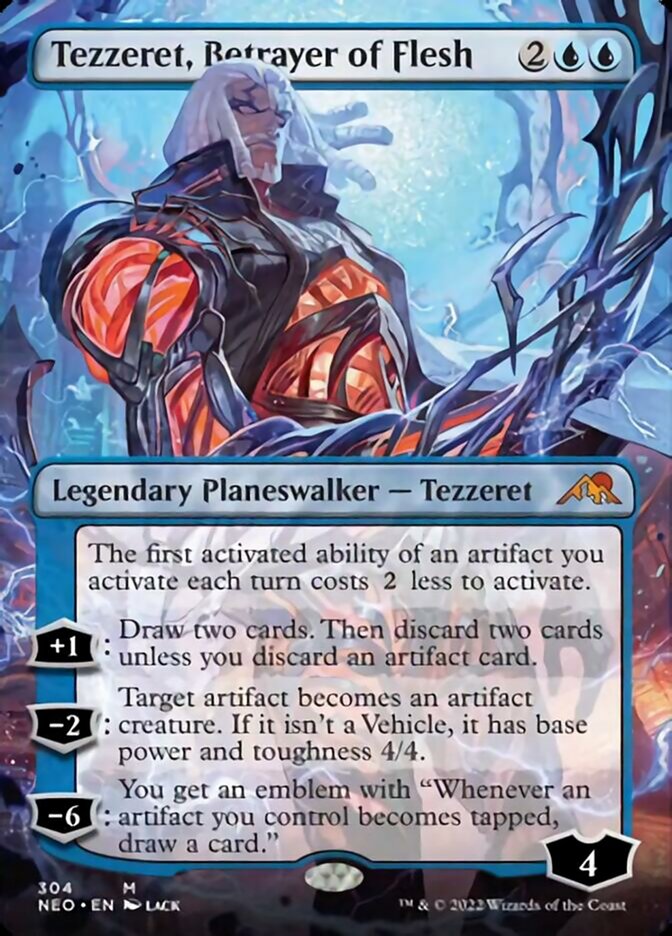 Tezzeret, Betrayer of Flesh (Borderless) [Kamigawa: Neon Dynasty] | Cards and Coasters CA