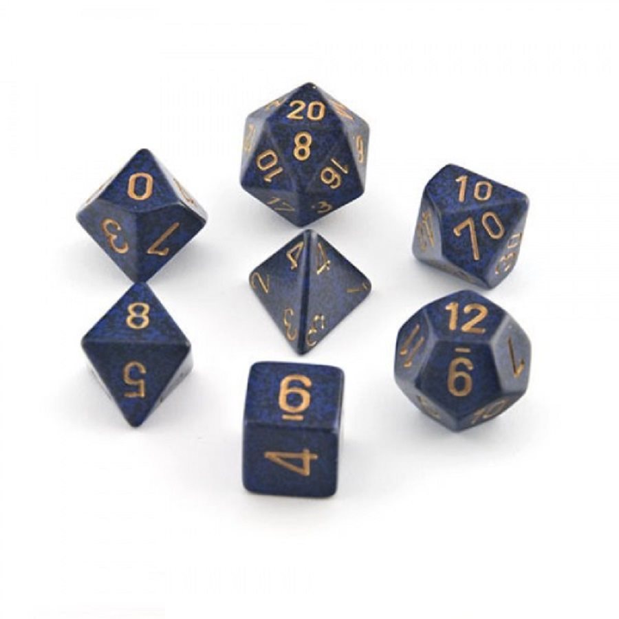 Chessex: Speckled Golden Cobalt 7 Dice Set. | Cards and Coasters CA