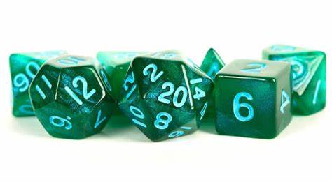 FanRoll Dice Set: Stardust Green with Blue | Cards and Coasters CA