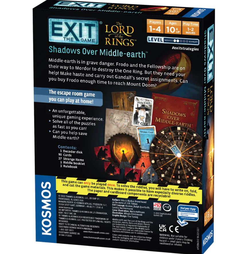 Board Game: Exit The Game: The Lord of the Rings: Shadows over Middle-Earth | Cards and Coasters CA