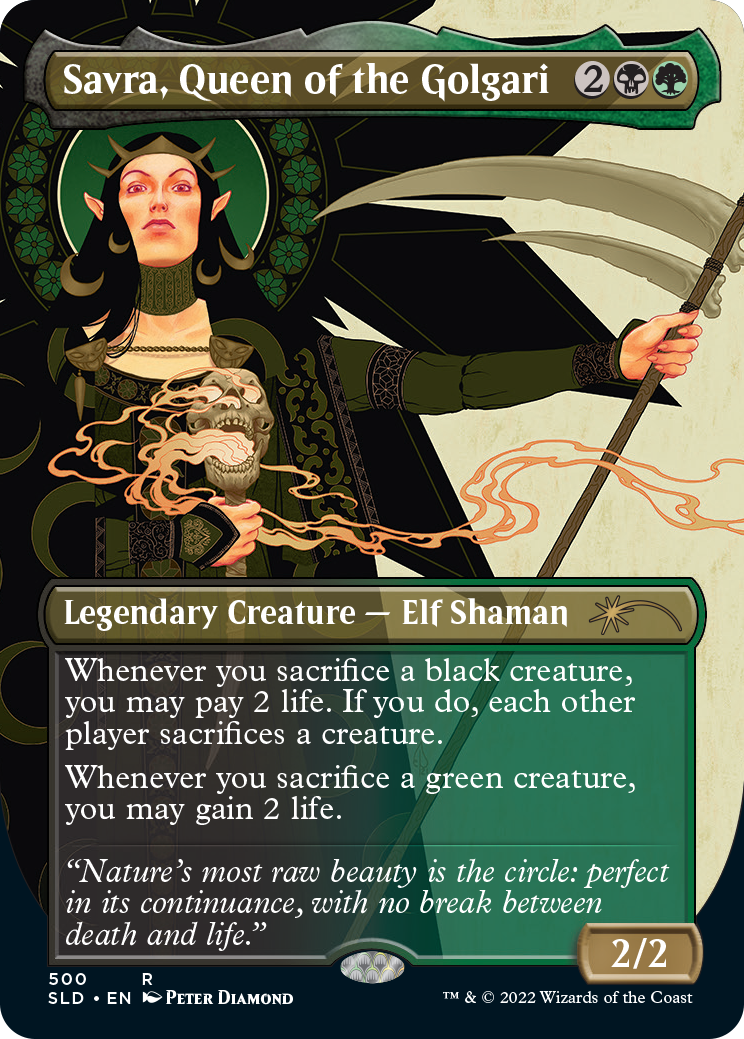 Savra, Queen of the Golgari (Borderless) [Secret Lair Drop Series] | Cards and Coasters CA