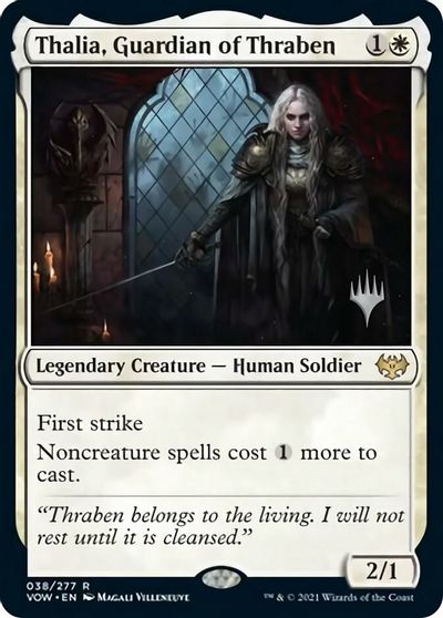 Thalia, Guardian of Thraben (Promo Pack) [Innistrad: Crimson Vow Promos] | Cards and Coasters CA