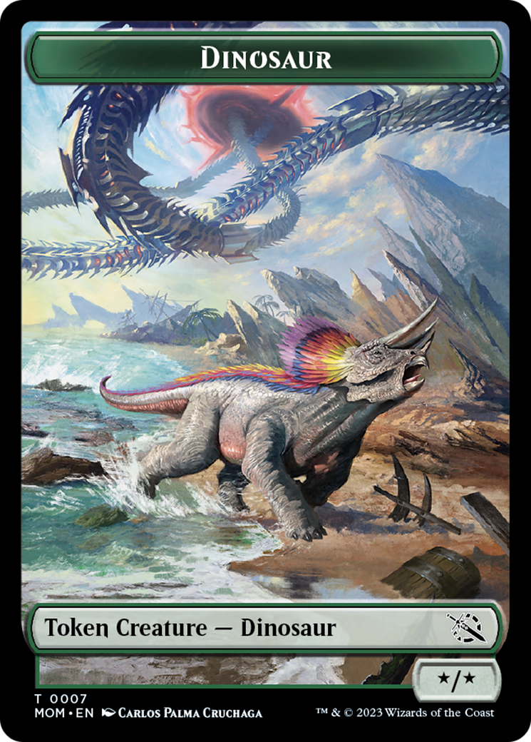 Warrior // Dinosaur Double-Sided Token [March of the Machine Tokens] | Cards and Coasters CA