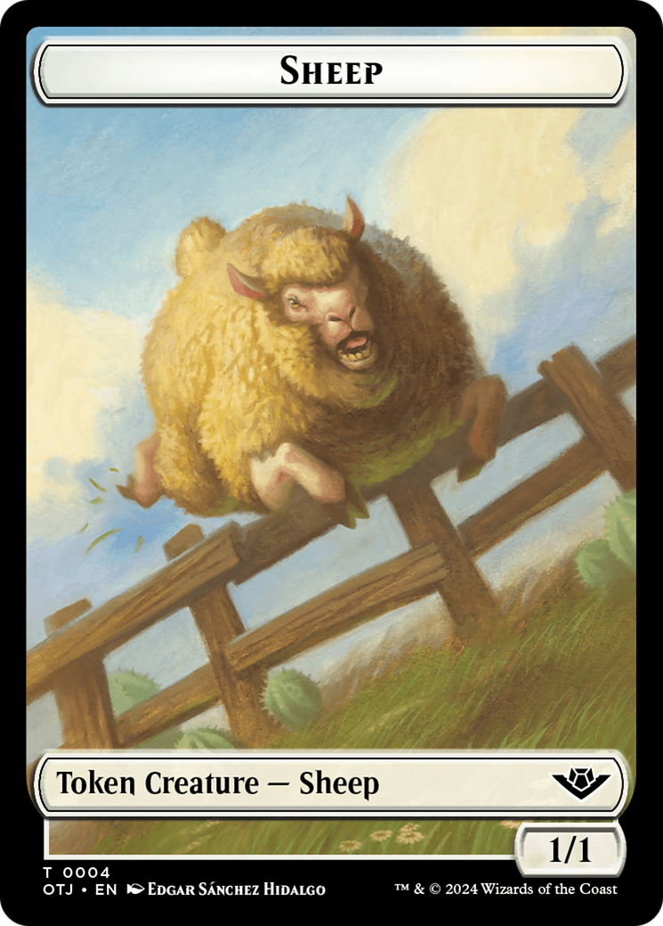 Mercenary // Sheep Double-Sided Token [Outlaws of Thunder Junction Tokens] | Cards and Coasters CA