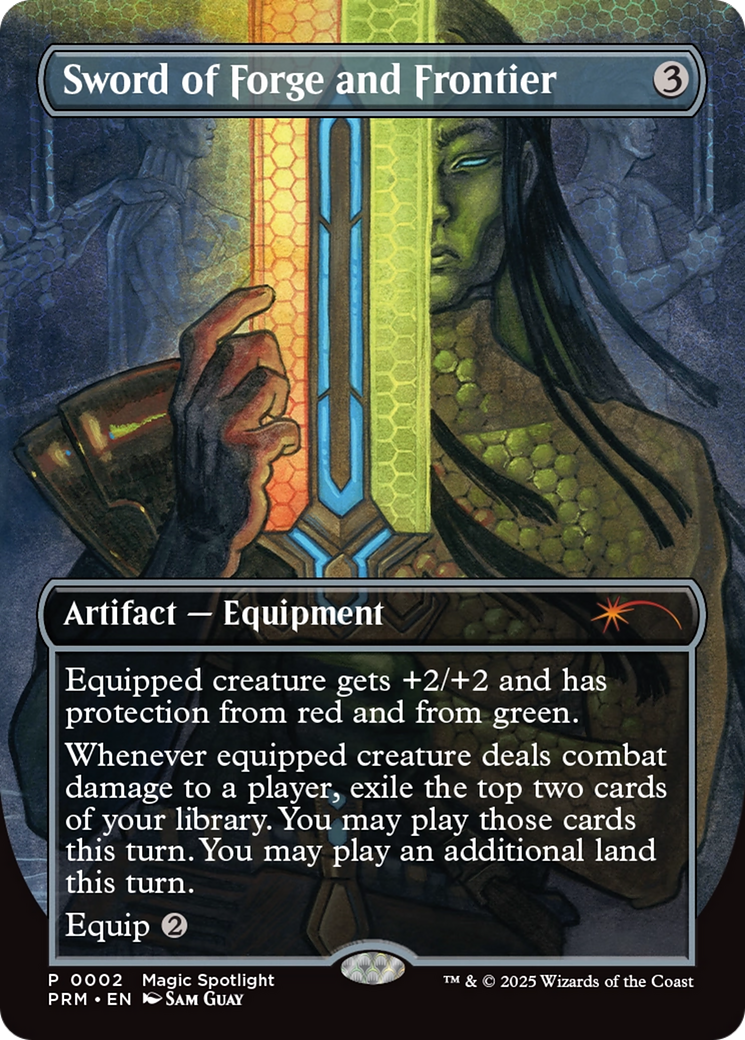 Sword of Forge and Frontier (Borderless) [Wizards Play Network 2025] | Cards and Coasters CA