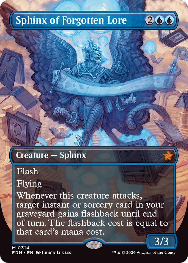 Sphinx of Forgotten Lore (Borderless) [Foundations] | Cards and Coasters CA