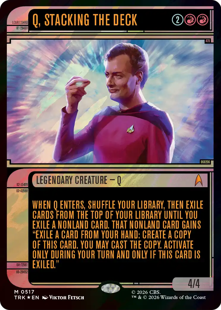 Q, Stacking the Deck (Showcase) (Surge Foil) [Star Trek] | Cards and Coasters CA