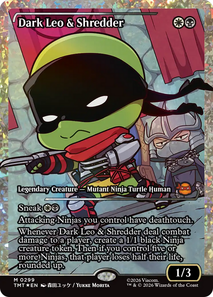 Dark Leo & Shredder (Showcase) (Fracture Foil) [Teenage Mutant Ninja Turtles] | Cards and Coasters CA
