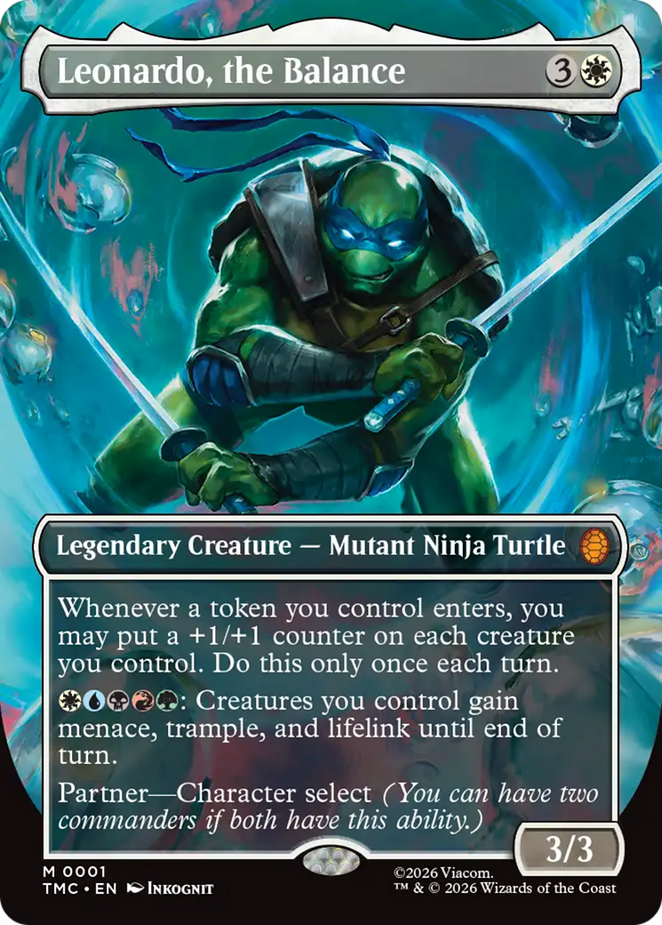 Leonardo, the Balance (Borderless) [Teenage Mutant Ninja Turtles Commander] | Cards and Coasters CA