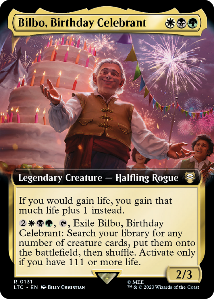 Bilbo, Birthday Celebrant (Extended Art) [The Lord of the Rings: Tales of Middle-Earth Commander] | Cards and Coasters CA