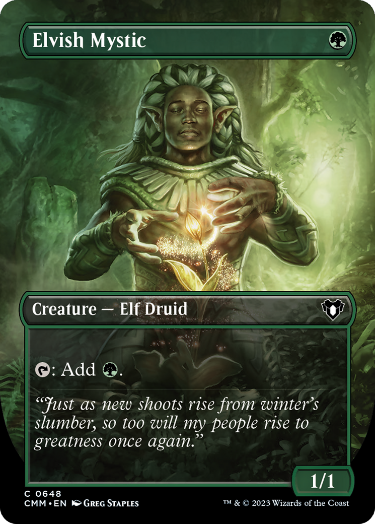 Elvish Mystic (Borderless Alternate Art) [Commander Masters] | Cards and Coasters CA