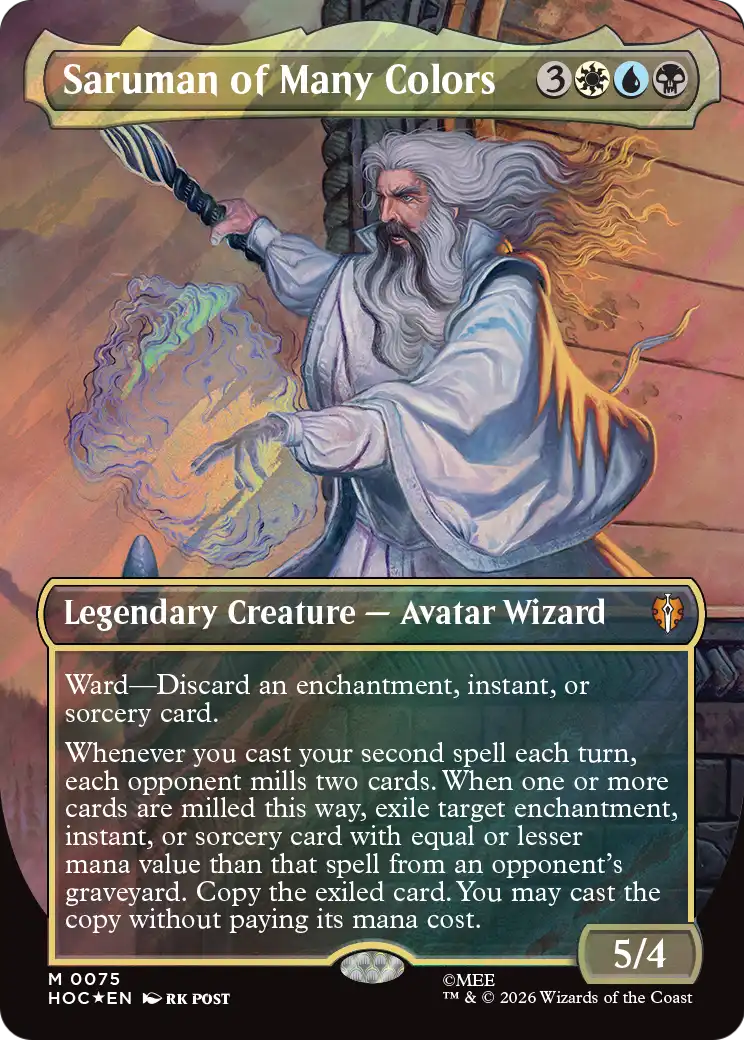 Saruman of Many Colors (Borderless) (Surge Foil) [The Hobbit: Eternal-Legal] | Cards and Coasters CA