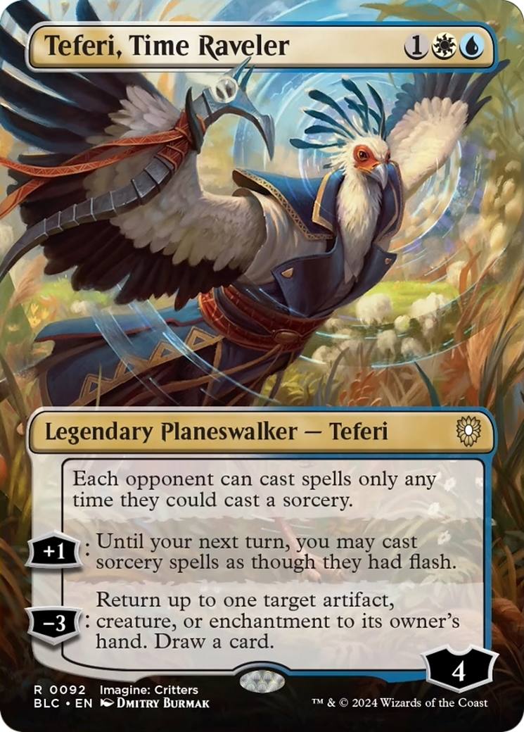 Teferi, Time Raveler (Borderless) [Bloomburrow Commander] | Cards and Coasters CA