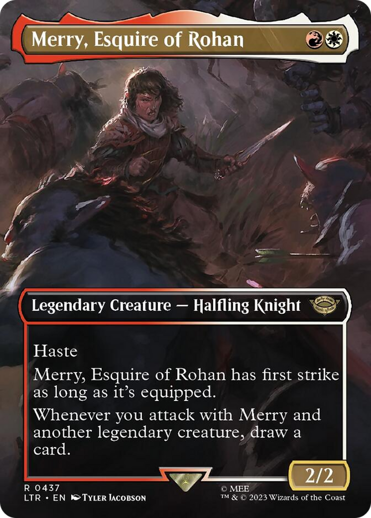 Merry, Esquire of Rohan (Borderless Alternate Art) [The Lord of the Rings: Tales of Middle-Earth] | Cards and Coasters CA