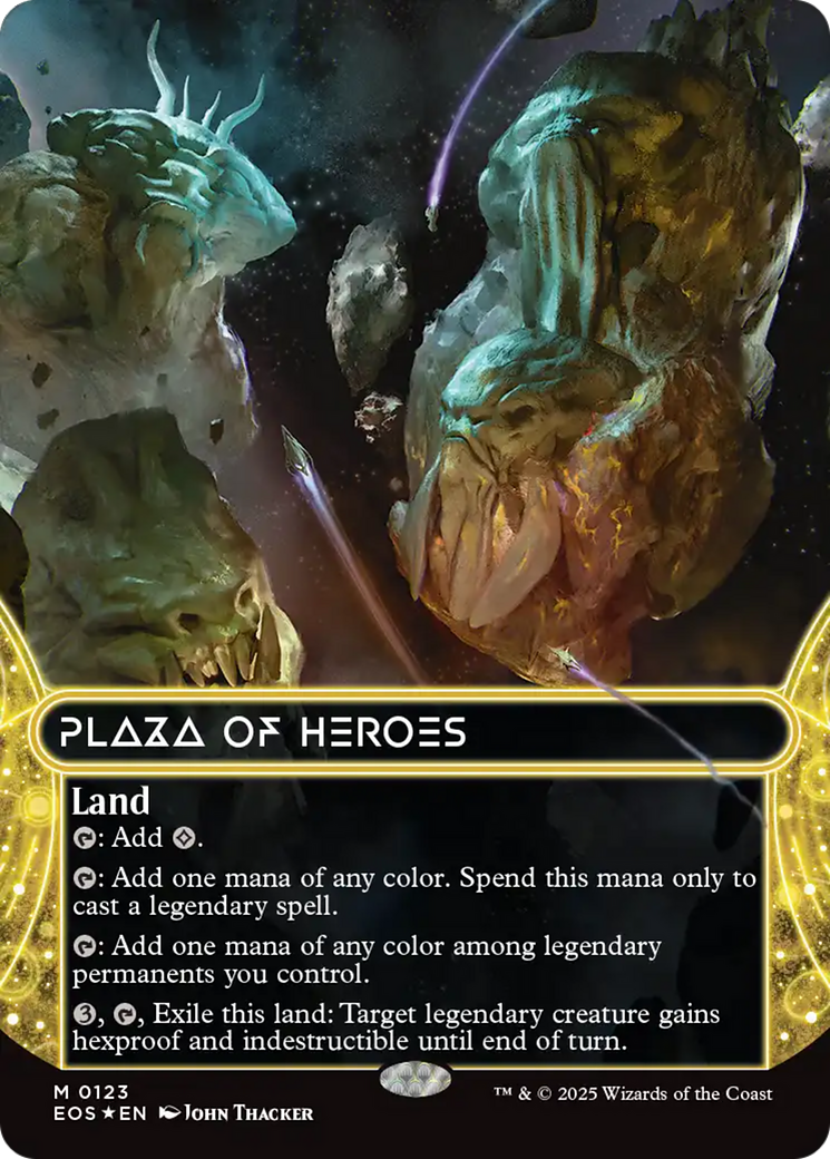 Plaza of Heroes (0123) (Borderless) (Galaxy Foil) [Edge of Eternities: Stellar Sights] | Cards and Coasters CA