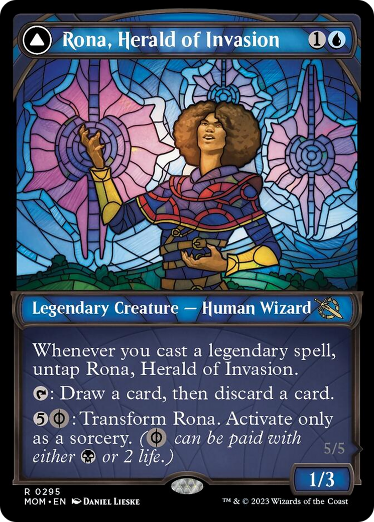 Rona, Herald of Invasion // Rona, Tolarian Obliterator (Showcase Planar Booster Fun) [March of the Machine] | Cards and Coasters CA