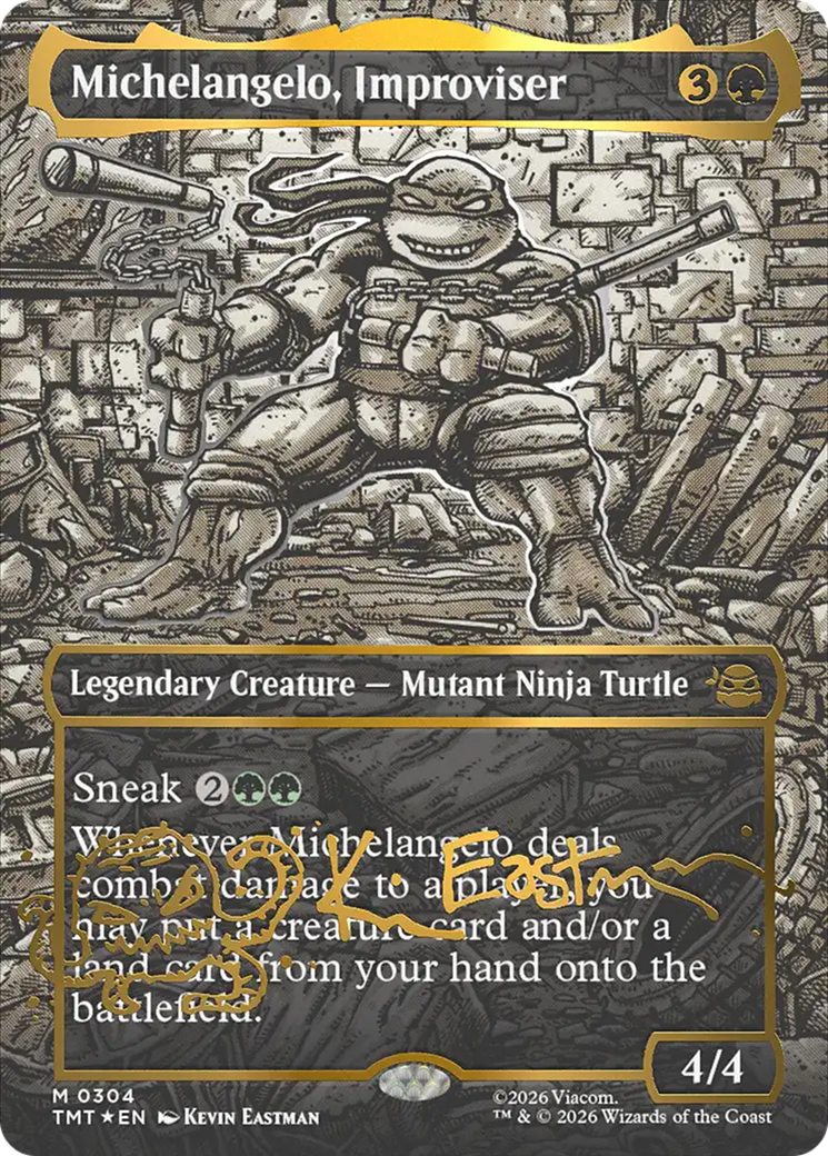 Michelangelo, Improviser (Borderless) (Gold-Stamped Signature) [Teenage Mutant Ninja Turtles] | Cards and Coasters CA