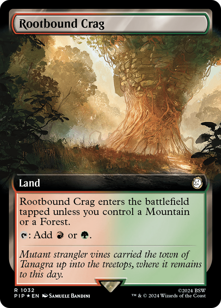 Rootbound Crag (Extended Art) (Surge Foil) [Fallout] | Cards and Coasters CA