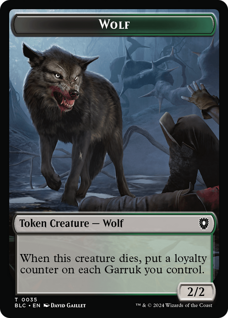 Human Soldier // Wolf (035) Double-Sided Token [Bloomburrow Commander Tokens] | Cards and Coasters CA