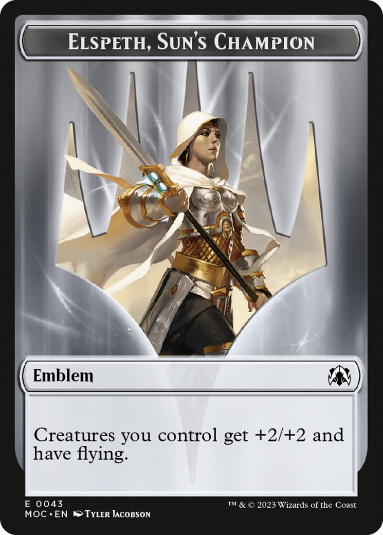 Warrior // Elspeth, Sun's Champion Emblem Double-Sided Token [March of the Machine Commander Tokens] | Cards and Coasters CA