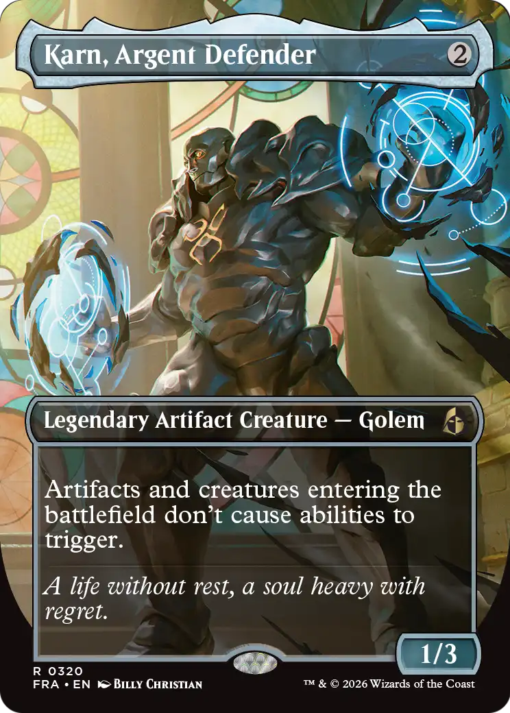 Karn, Argent Defender (Borderless) [Reality Fracture] | Cards and Coasters CA