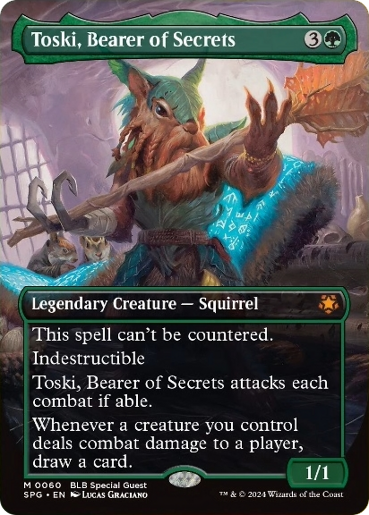 Toski, Bearer of Secrets (Borderless) [Bloomburrow Special Guests] | Cards and Coasters CA