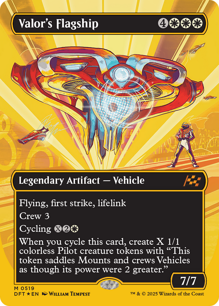 Valor's Flagship (Borderless) (First-Place Foil) [Aetherdrift] | Cards and Coasters CA