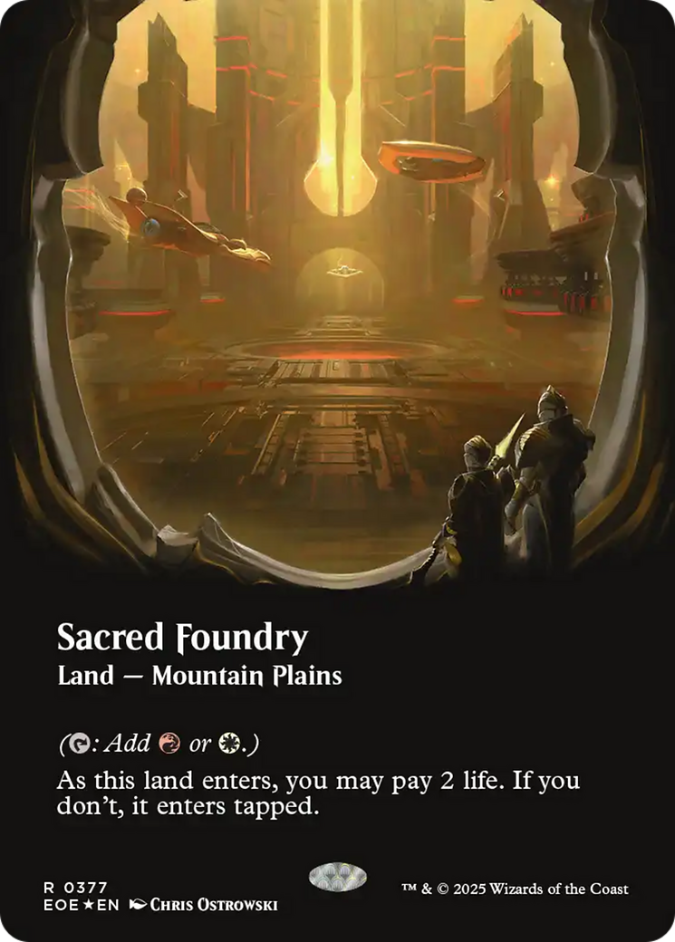 Sacred Foundry (Borderless) (Galaxy Foil) [Edge of Eternities] | Cards and Coasters CA