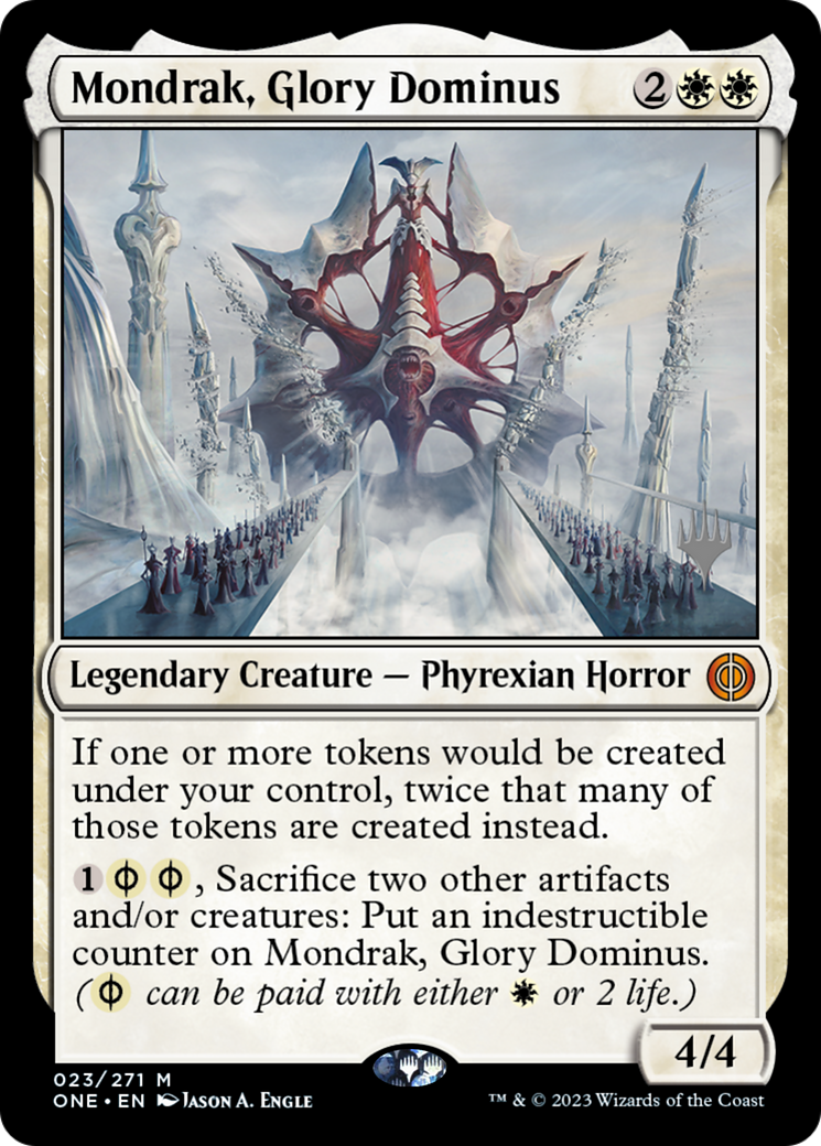 Mondrak, Glory Dominus (Promo Pack) [Phyrexia: All Will Be One Promos] | Cards and Coasters CA
