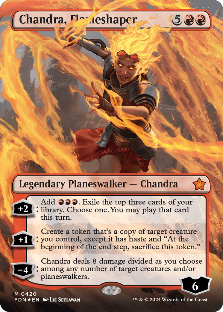 Chandra, Flameshaper (Borderless) (Mana Foil) [Foundations] | Cards and Coasters CA