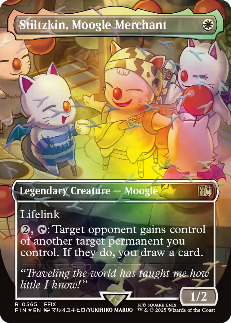 Stiltzkin, Moogle Merchant (Borderless) (Chocobo Track Foil) [FINAL FANTASY] | Cards and Coasters CA