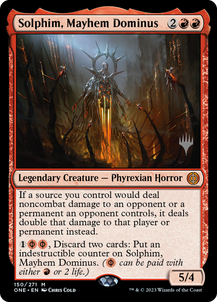 Solphim, Mayhem Dominus (Promo Pack) [Phyrexia: All Will Be One Promos] | Cards and Coasters CA