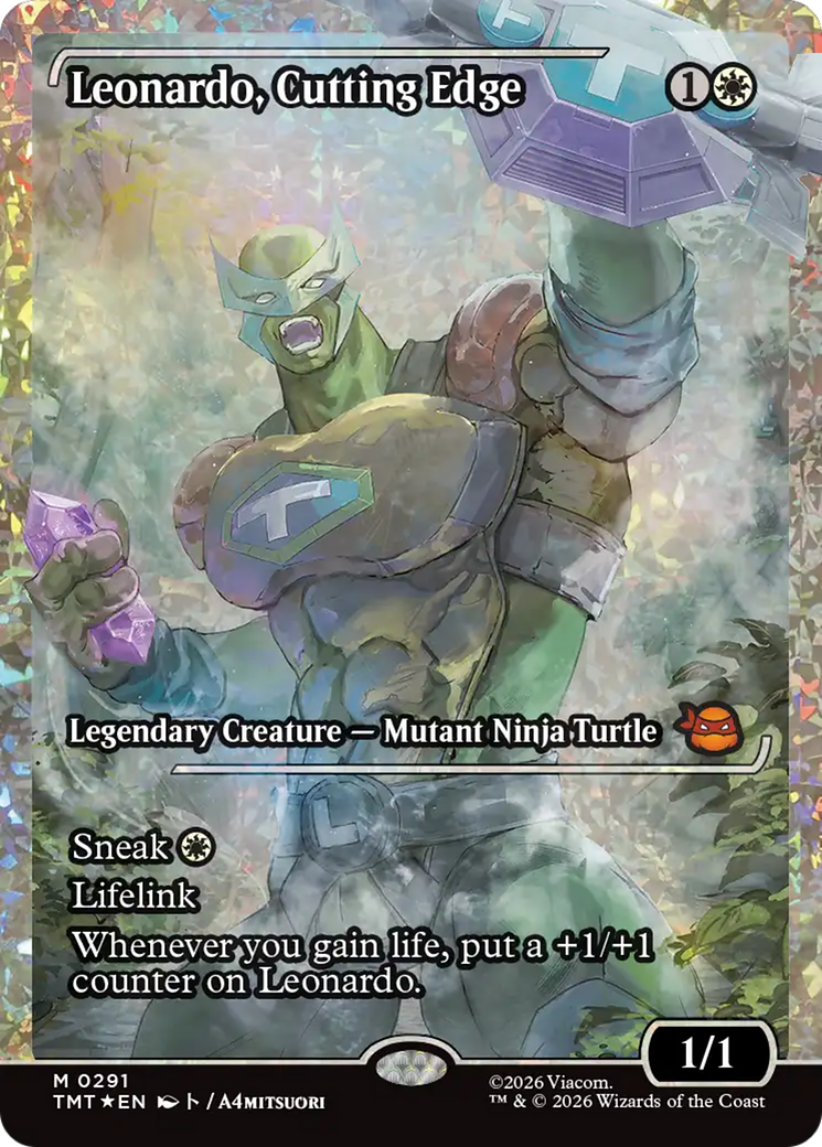 Leonardo, Cutting Edge (Showcase) (Fracture Foil) [Teenage Mutant Ninja Turtles] | Cards and Coasters CA