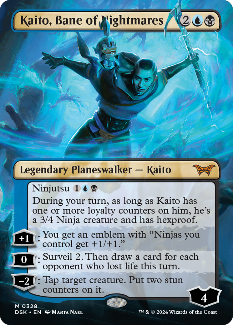 Kaito, Bane of Nightmares (Borderless) [Duskmourn: House of Horror] | Cards and Coasters CA