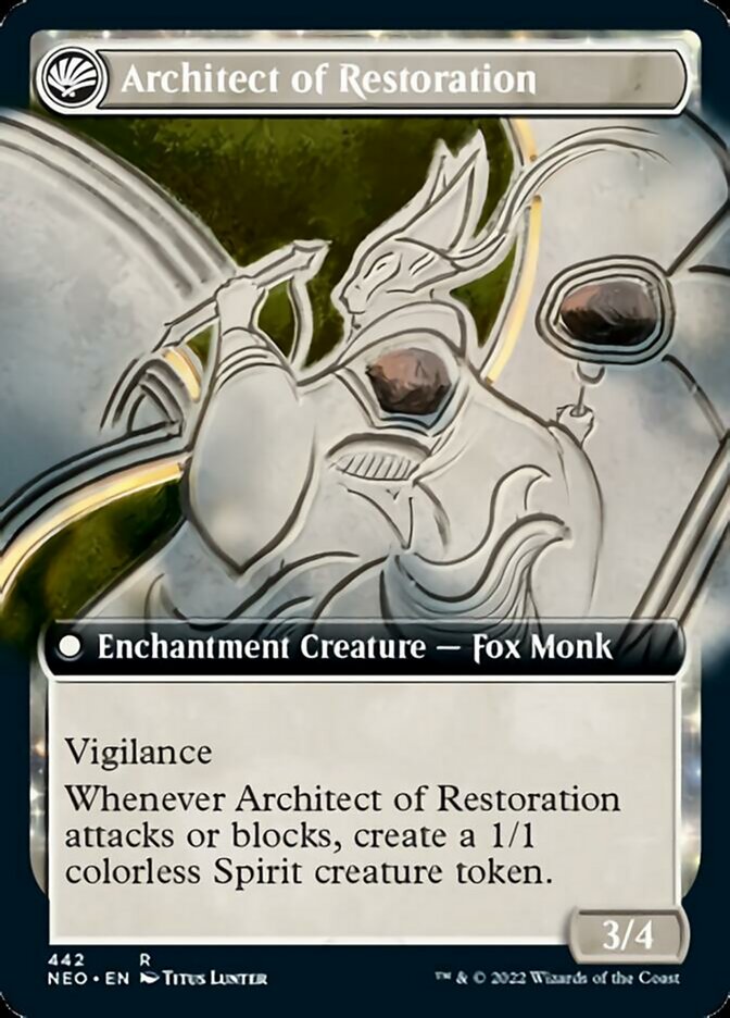 The Restoration of Eiganjo // Architect of Restoration (Extended Art) [Kamigawa: Neon Dynasty] | Cards and Coasters CA