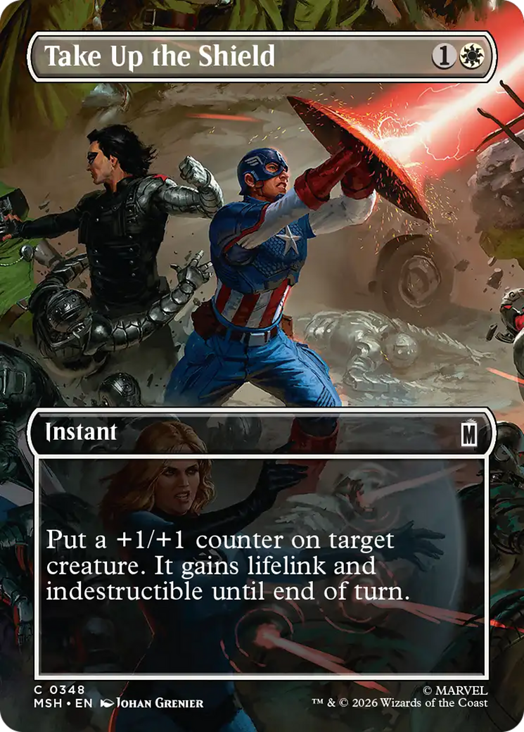 Take Up the Shield (Borderless) [Marvel Super Heroes] | Cards and Coasters CA