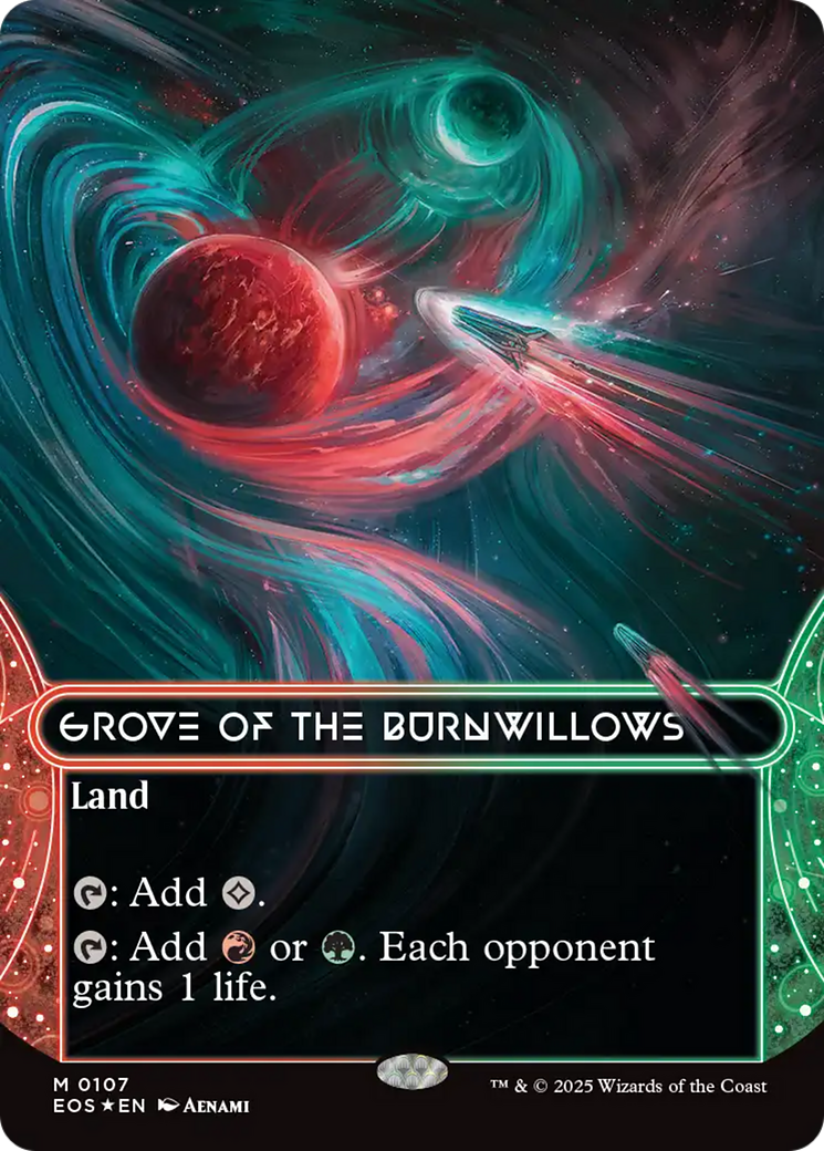 Grove of the Burnwillows (0107) (Borderless) (Galaxy Foil) [Edge of Eternities: Stellar Sights] | Cards and Coasters CA