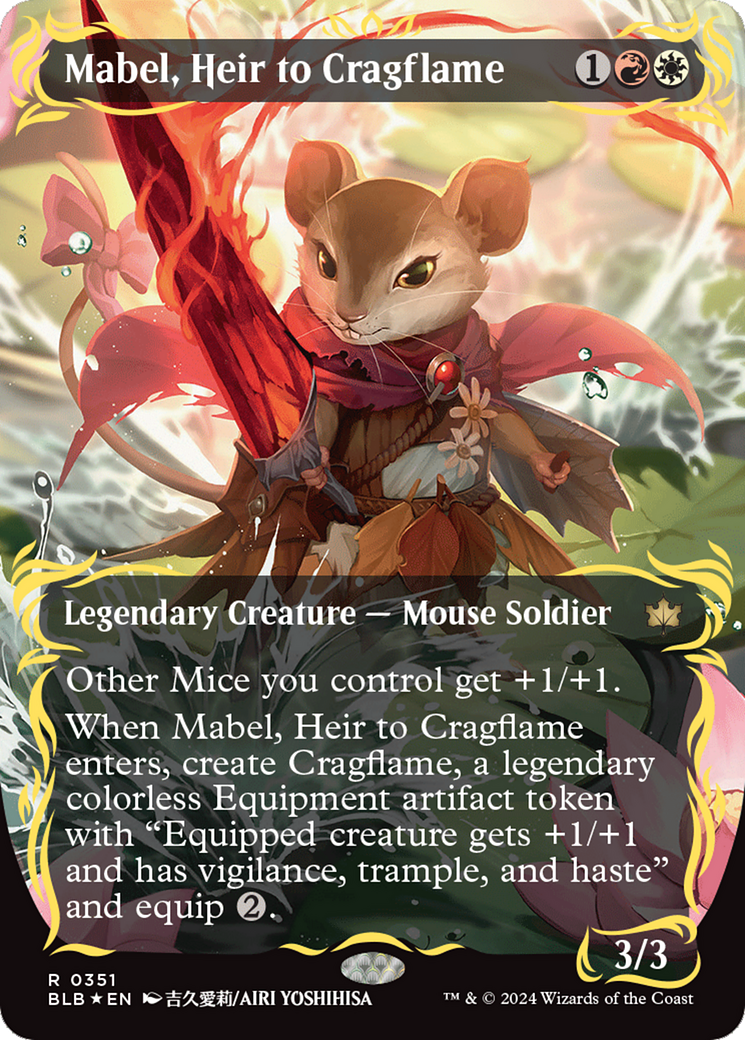 Mabel, Heir to Cragflame (Borderless) (Raised Foil) [Bloomburrow] | Cards and Coasters CA